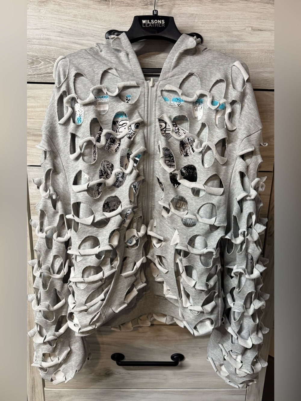 AKIRA Light Gray Distressed Cutout Zip Hoodie
